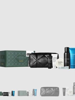 ELEMIS Black Quilted Travel Toiletry Bag with Skincare Set